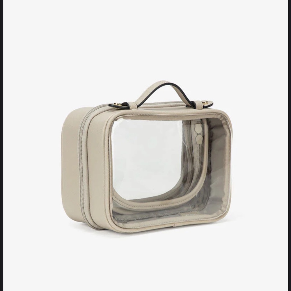 NWT Calpak Small Clear Cosmetics Case in Stone